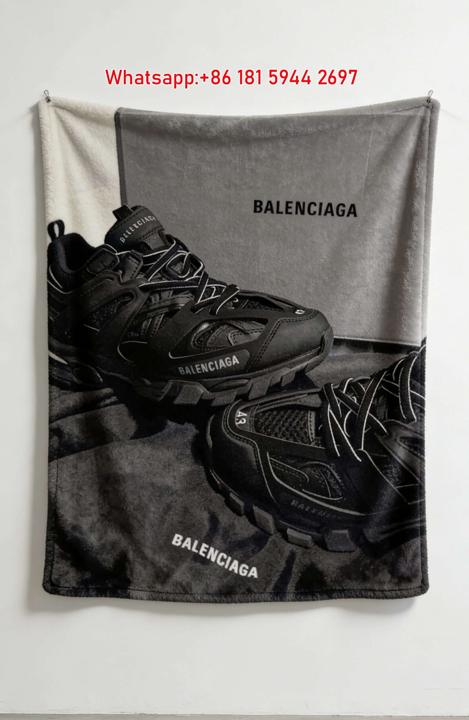 Balenciaga Black Sneaker Flannel Throw Blanket BA363